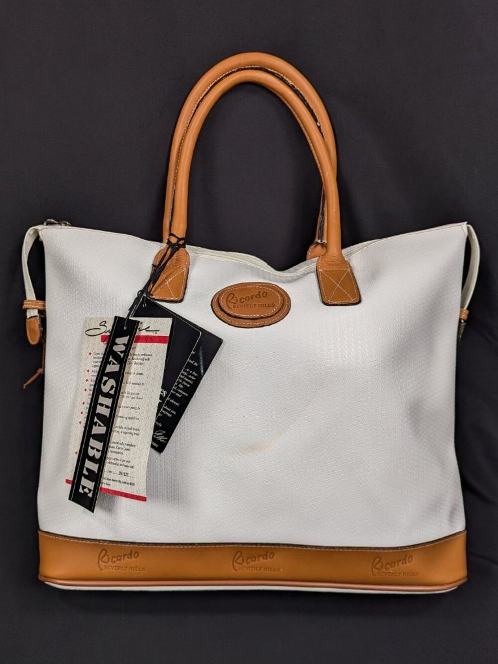 1980s Vintage Ricardo Beverly Hills Signature Collection Tote Bag White Vinyl